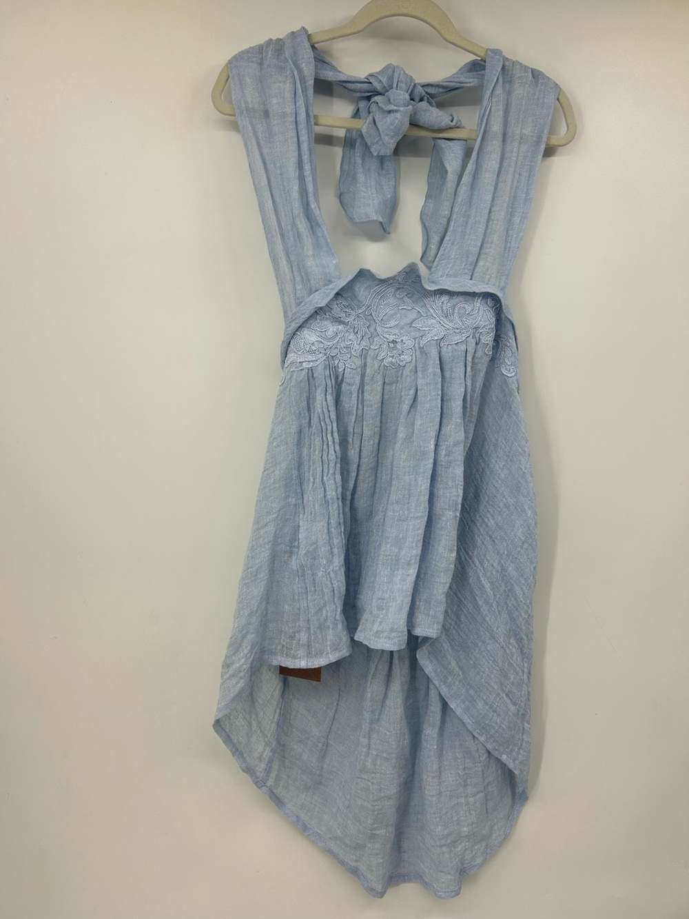 NWT Maurizio Mykonos Athens Light Blue Linen‎ Halter Top Size M Drapey Back